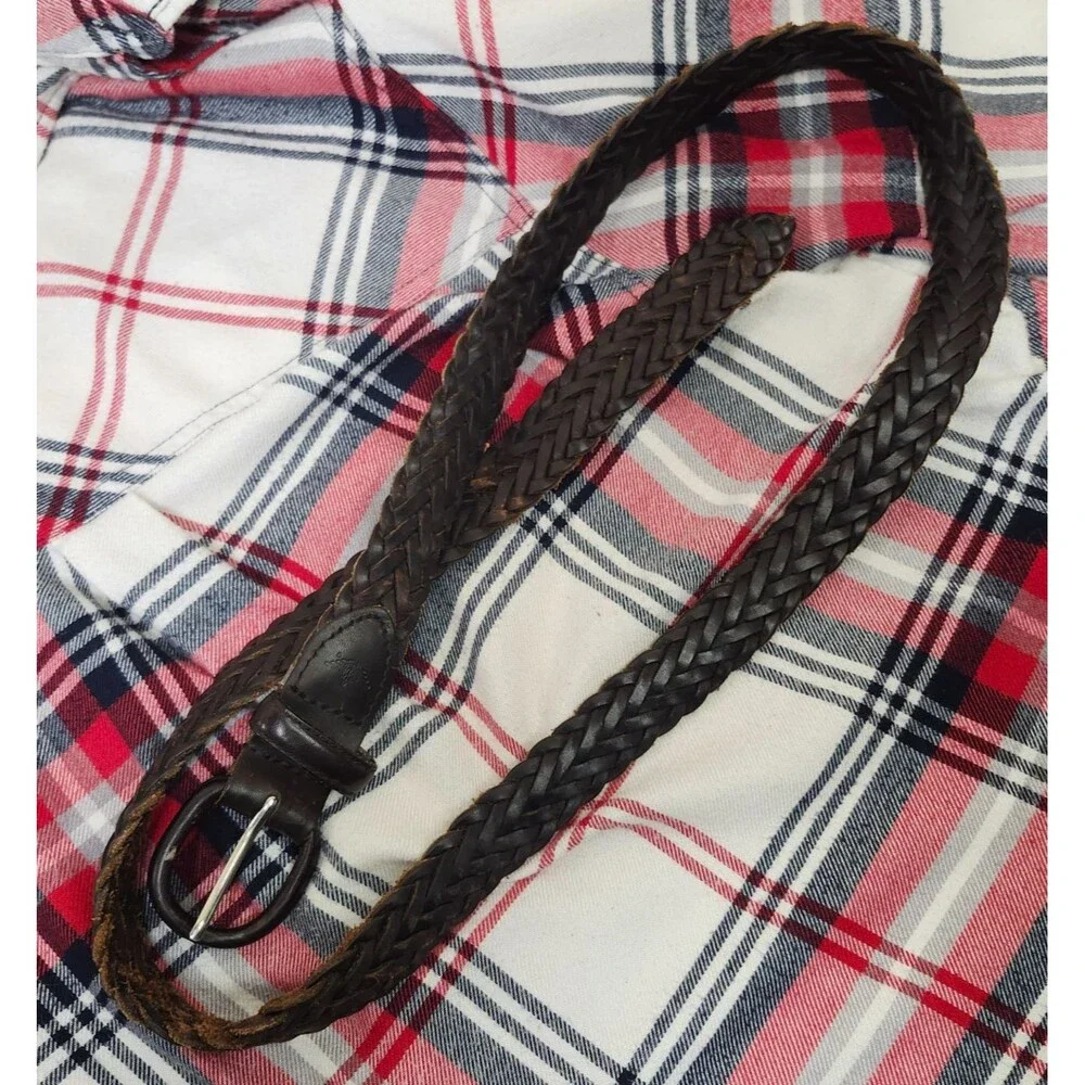 Dockers Mens 36 Dark Brown Braided Genuine Leather Belt Leather Covered Buckle